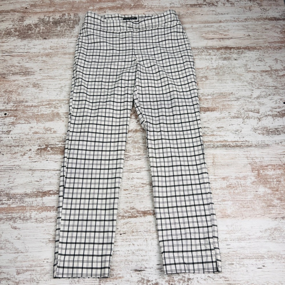 Counterparts Women's M White Black Plaid Slim Fit Pull On Ankle Pants Stretch